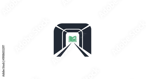 Green logo on black tunnel.