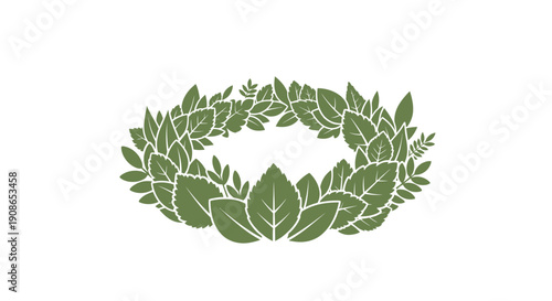 Green Laurel Wreath Illustration on White Background.