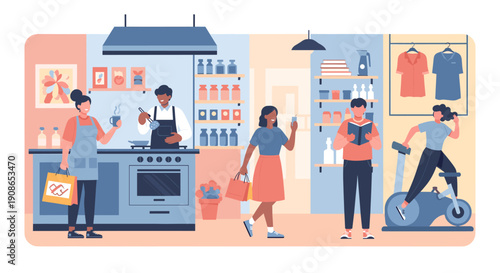 A cheerful illustration of a hand holding a shopping bag, perfect for retail marketing and consumerism themes.