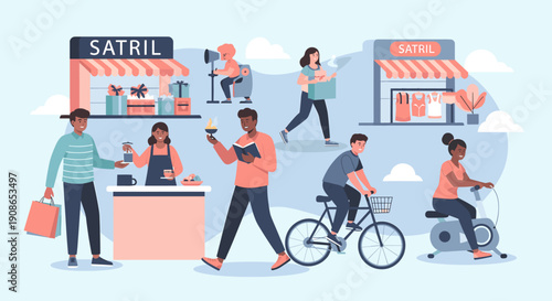 A cheerful shopper carries a colorful bag, perfect for retail marketing and consumer lifestyle imagery.