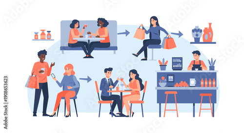 A cheerful shopper carries bags, symbolizing retail success and consumer satisfaction, perfect for marketing materials.