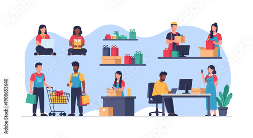 A cheerful shopper carries a green bag, perfect for retail marketing and lifestyle content.