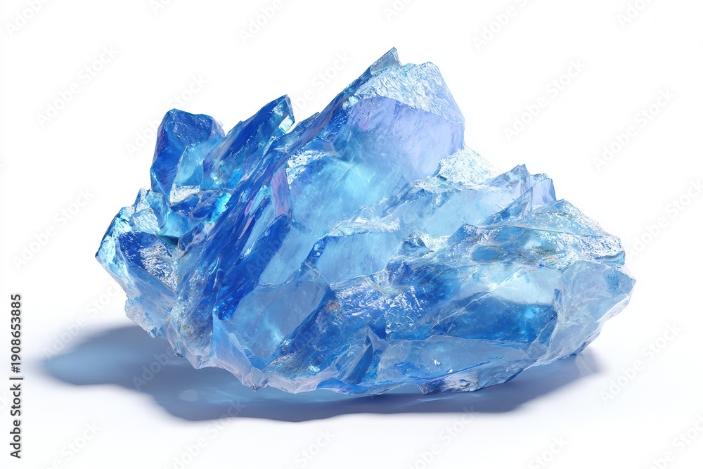 Fototapeta premium Blue crystal fragment with light refraction on white.