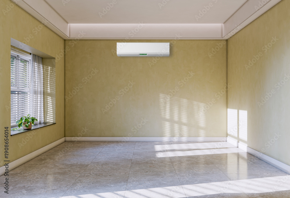 Fototapeta premium large luxury modern bright interiors room with air conditioning mockup illustration 3D rendering Digitally Generated Image