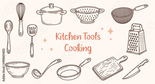 Hand drawn kitchen tools icons SVG set. Cooking equipment doodles. Isolated kitchenware collection.