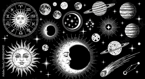 Celestial Bodies and Astronomical Events Illustrated in Space from a Cosmic Viewpoint