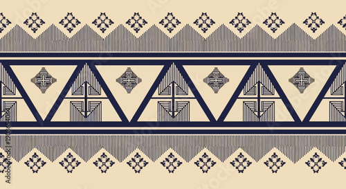 Geometric pattern featuring triangles and diamonds in a repeating design on a neutral background