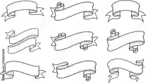 Hand Drawn Vintage Ribbon Banners Collection
