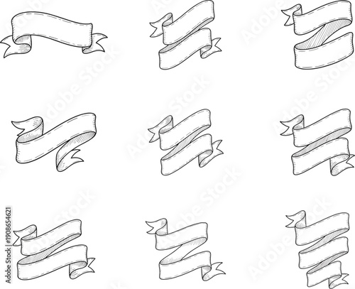 Hand Drawn Vintage Ribbon Banner Set
