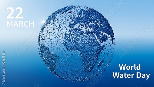 World Water Day celebration on March 22nd promoting global awareness about water conservation and sustainability with a creative blue earth illustration