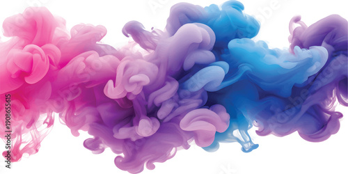 Abstract blue watercolor paint background featuring a blooming spring garden with pink peony petals, purple hyacinth blossoms, and a violet lilac floral bouquet in a macro nature closeup