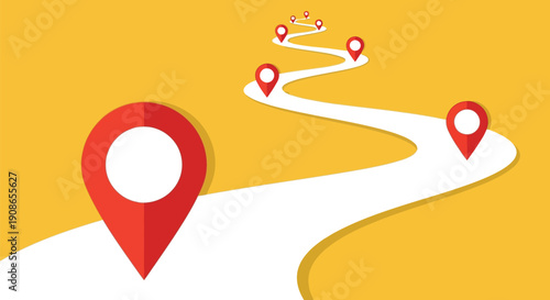 GPS navigation route with map location pins illustration