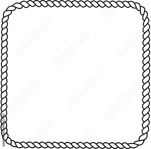Square rope frame. Twisted nautical border vector outline