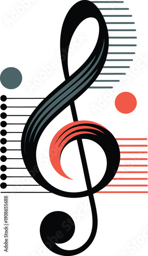 Vibrant music eighth note treble clef symbol with colorful notes and staff