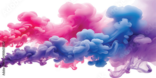 Vivid pink and blue ink swirling in clear liquid against white background with soft lighting. Concept of fluidity and abstract art