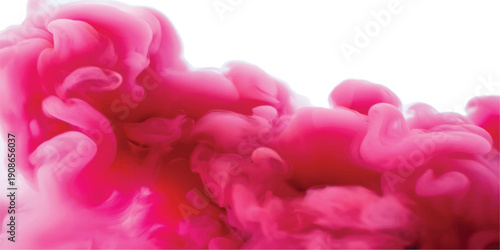 Pink ink dissolves in water creating abstract smoky swirls and organic shapes. Fluid dynamic motion with soft, ethereal wisps against a white background provides creative inspiration.