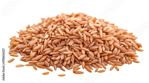 A pile of brown rice on a white background