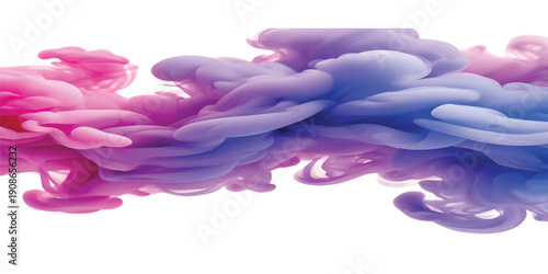 Vibrant pink and blue acrylic paint spreading and mixing in water, creating a stunning and colorful ink cloud that swirls in a captivating abstract motion isolated on a clean white background