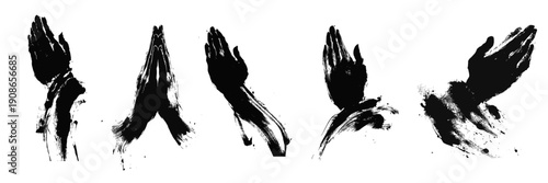 Minimalist praying hands illustration created with black ink brush strokes for spiritual concepts