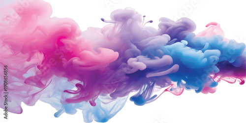 Vibrant rainbow ink cloud dispersing in clear liquid with ample copy space isolated on white background