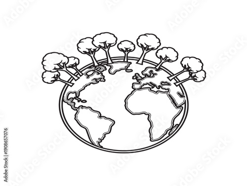 Green world trees pack in modern line art