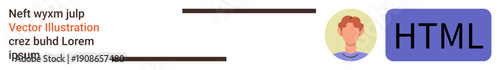 Web development, HTML coding, coding tutorials, tech concepts, programming education, software design. A profile avatar next to HTML text. Web development and HTML coding concept