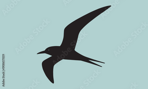 Bird flying black silhouette on light blue background a swift elegant bird in full flight vector illustration isolated artwork