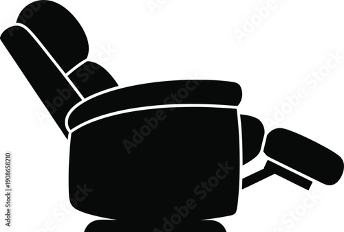 A black silhouette of a reclining chair with footrest extended