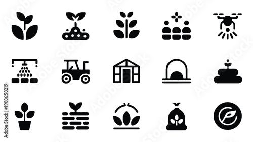 Simple black bio-agriculture icon with a matte finish, symbolizing organic farming and environmental care.