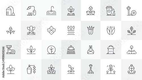 Minimalist monoline vector icon representing agricultural equipment, essential for modern farming operations.