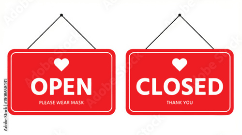 Two vibrant red rectangular signs hanging vertically, perfect for notices, warnings, or advertisements.