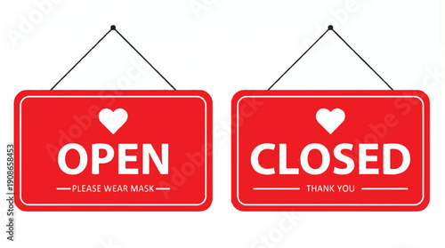 A pair of striking red rectangular signs suspended vertically, ideal for impactful communication and signage.