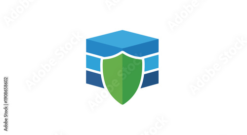 Green shield on blue cube security.