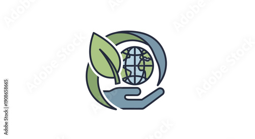 Hand holding green earth globe leaf.