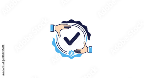 Hands holding check mark symbol.