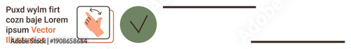 Approval processes, decision-making, user interfaces, quality assurance, verification, workflow tasks. A hand pointing and a green check mark symbol. Approval processes and decision-making concept