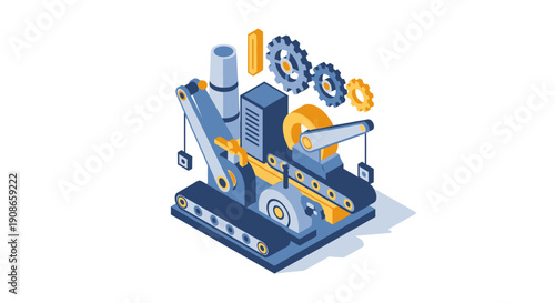 Isometric 3D Industrial Machinery Equipment Illustration.