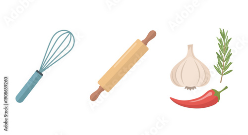 Kitchen Utensils and Food Ingredients.