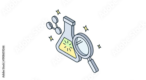 Laboratory equipment with magnifying glass closeup.