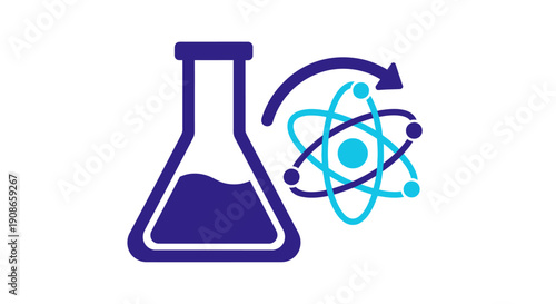 Laboratory Flask and Atomic Structure Icon.