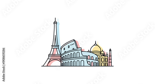 Illustration of Eiffel Tower and Landmarks.