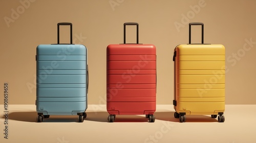 Wallpaper Mural Three colorful suitcases arranged in a row against a plain background in a studio setting Torontodigital.ca