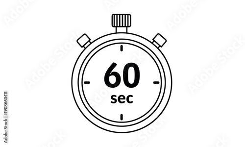 A black and white illustration of a stopwatch showing sixty seconds