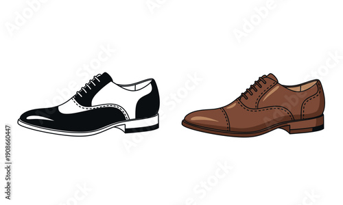 A pair of dress shoes in black and white and brown leather