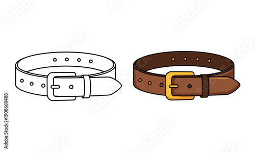Two leather belts with buckles in brown and white colors