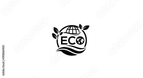 Eco friendly logo with earth and leaves.