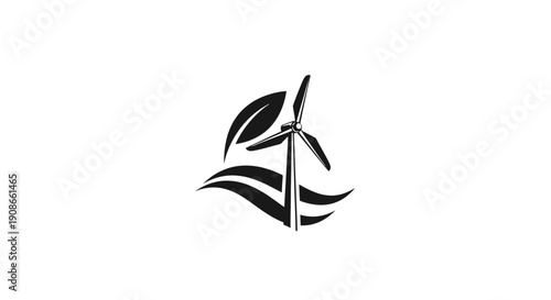 Wind turbine logo with leaves symbolizing eco-friendly energy and sustainability.