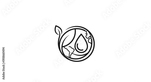 Simple Line Art Logo Design with Leaf and Water Droplet Elements.