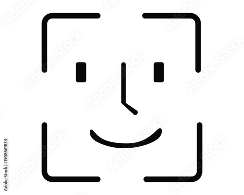 Face recognition icon or biometric identification symbol for security systems isolated on transparent background