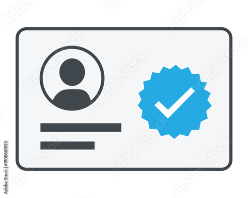 Identity card with verified check mark badge for personal authentication and official user profile validation
